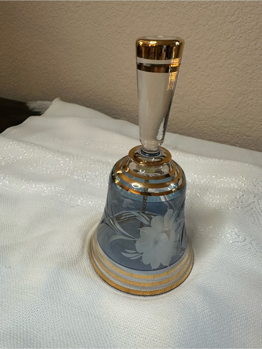 Vintage Mozart Classics crystal bell with distinct blue-tinted body